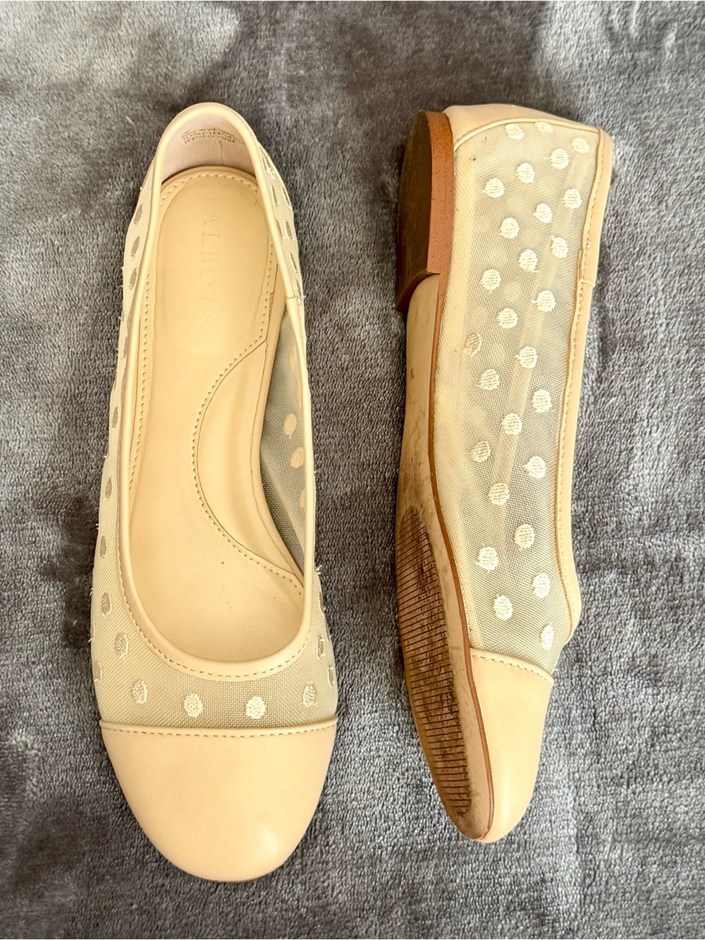 Talbots Blair Mesh Dot Ballet Flats Size 7M Cream Leather Cap Toe Preppy